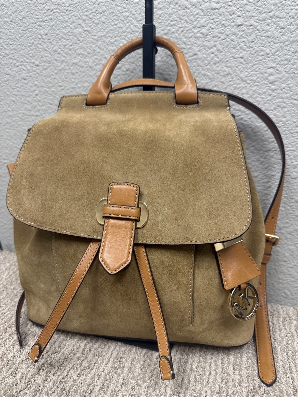 Michael Kors Suede and Leather Two-Tone Backpack in Camel-EUC